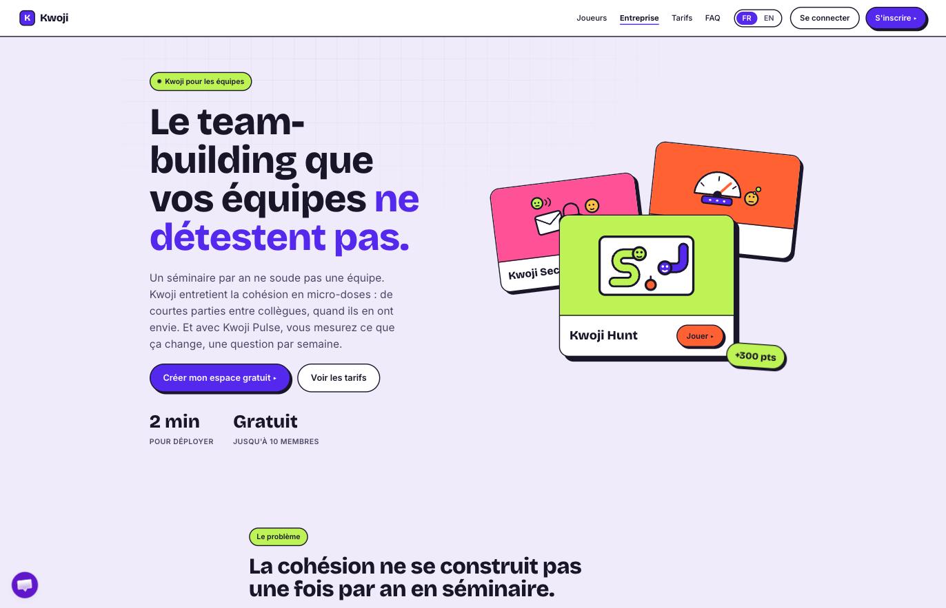 La page entreprise du site kwoji.com